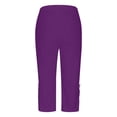 thumbnail image 5 of Minjewel Women's Casual Stretch Cropped Capri Leggings with Lace Stitching and Cutout Design,Comfortable Fit for Daily Wear,Purple,S, 5 of 8