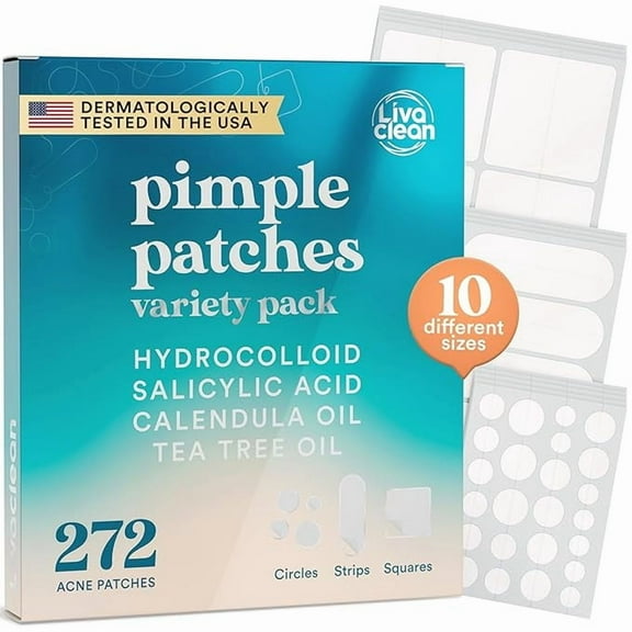 LivaClean 272 Count Variety Pack Pimple Patches – Acne Patches, Blemish Patches, Zit Patches, Pimple Stickers, Zit Dots, Hydrocolloid Bandages, Pimple Covers