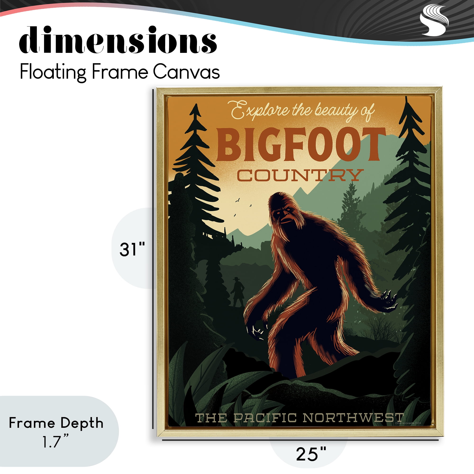 Stupell Industries Cryptid Tourism Wildlife Gold Framed Floater Canvas Wall Art, design by Omar Escalante