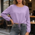 thumbnail image 5 of GUACER Long Sleeve Drawstring Tops for Women Casual Crew Neck Relaxed Fit Pullover Blouse with Cuffed Sleeves, 5 of 6