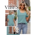 thumbnail image 6 of QAFOPEH Women Square Neck Puff Short Sleeve Smocked Cuffs Tunic Solid Color Top, 6 of 7