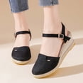 thumbnail image 3 of Women Espadrilles Wedge Sandals Closed Pointed Toe Casual Walking Sandal Ladies Slingback Ankle Strap Low Heel Shoes Black 6, 3 of 7