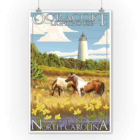 North Carolina Lighthouses - Outer Banks, North Carolina - Ocracoke Lighthouse - Lantern Press Artwork (9x12 Art Print, Wall Decor Travel Poster)