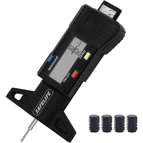 Digital Tire Tread Depth Gauge, 3 Modes-Fractional Inch, Decimal Inch and Millimeter, Zeroable Tire Tread Depth Gauge for Motorcycles,Cars,Trucks Accurate Tyre Tread Depth Gauge-Black
