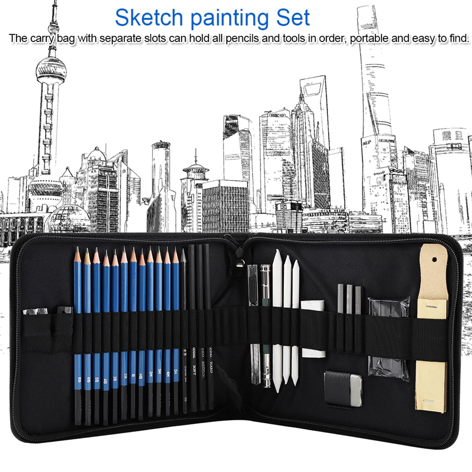 Nieyigj 32pcs Professional Sketching and Drawing Pencil Set, Deluxe Art Supplies Kit with Graphite Charcoal Pencils and Carry Case for Artists Beginners (9.45 x 8.07 inches / 24 x 20.5 cm)