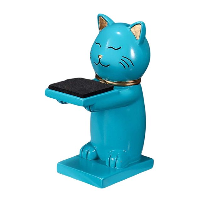 Lindo gato figura resina reloj soporte reloj almacenamiento bandeja organizador tamaño 6,3x4,8x12cm Azul jinwen soporte de reloj