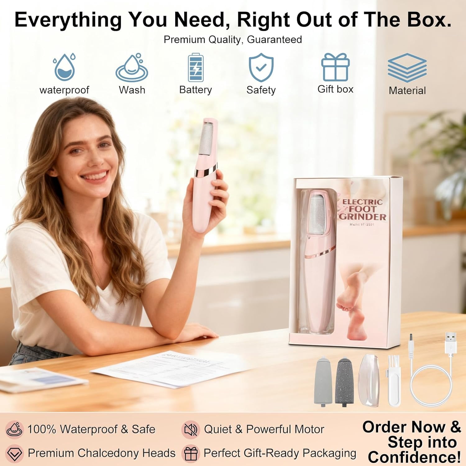Aorsher Electric Callus Remover with 2 Durable Heads, Rechargeable Professional Cordless Hard Skin Removal for Dry &Dead Cracked Skin, Foot Pedicure Tool for Feet