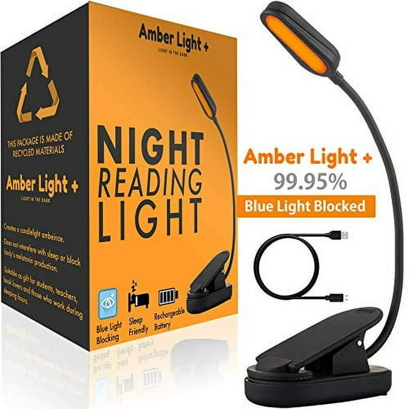 Giftable Amber Book Light - Blue Light Blocking - Night Reading Light by Amber Light Store. Rechargeable. 1600K for Reading in Bed at Night. Perfect as a Giftable Kindle Light and LED Book Light.