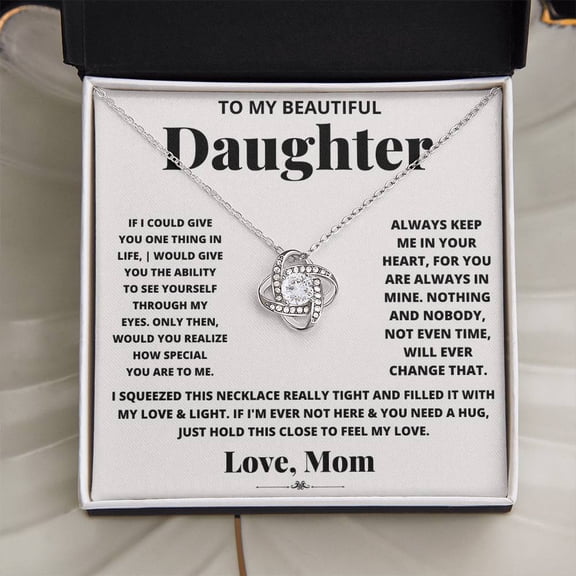 Daughter Necklace from Mom, Love Knot Pendant Gift for Birthday, Graduation, Christmas