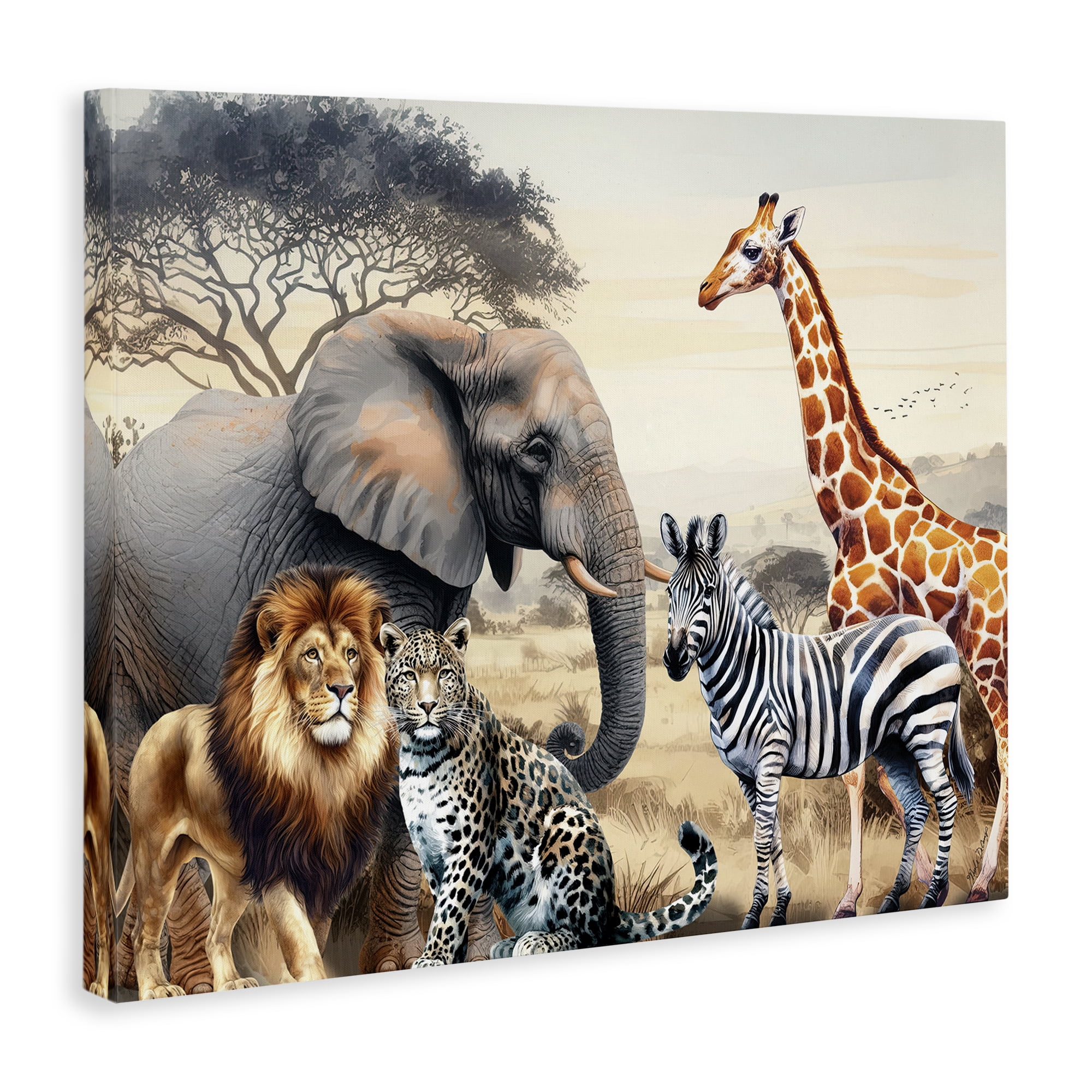 Stupell Industries Grouped Jungle Animals Animals Painting Wrapped Canvas Art Print Wall Art, 20 x 16