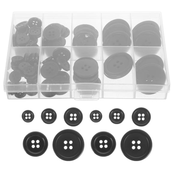 SEWACC 100PCS Resin Four Holes Button in Black for Clothing Fasteners for Tailors and in Sewing Shops
