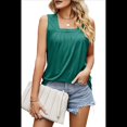 thumbnail image 3 of Camisetas de Tirantes de Verano para Mujer, Corte Holgado, Plisado, Cuello Cuadrado, Sin Mangas, Dobladillo Curvo, Fluido, Verde Tinta, Talla M, 3 of 10