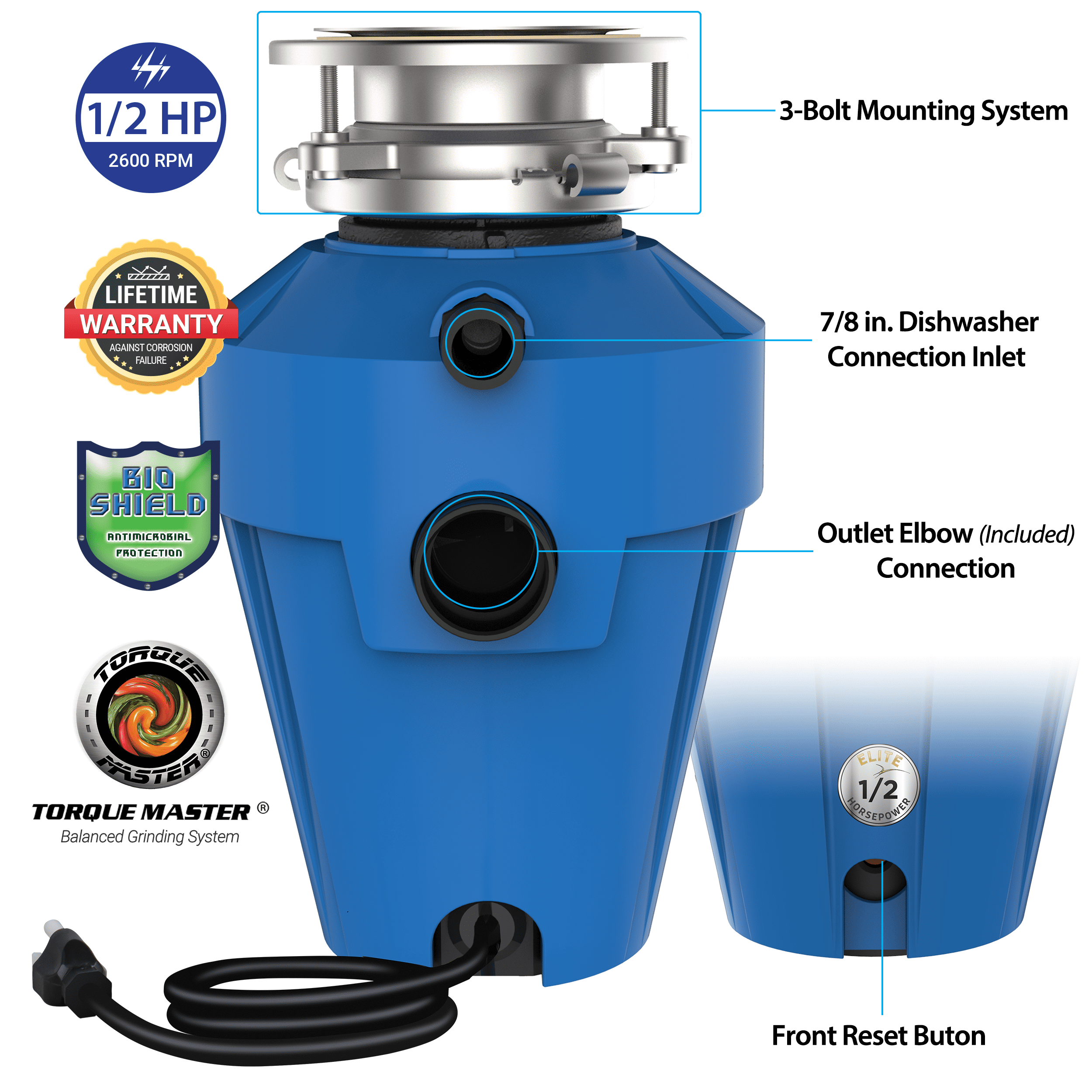 American Standard Elite Mid-Duty 1/2 HP Garbage Disposal ASE-70