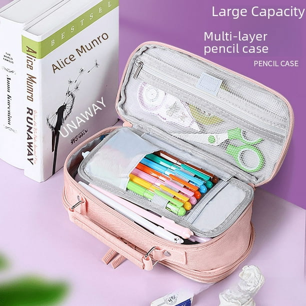 Estuche para lápices de gran capacidad para estudiantes, bolsa de papelería, estuche para lápices de tela Oxford de múltiples capas, estuche para lápices con doble cremallera, creativo