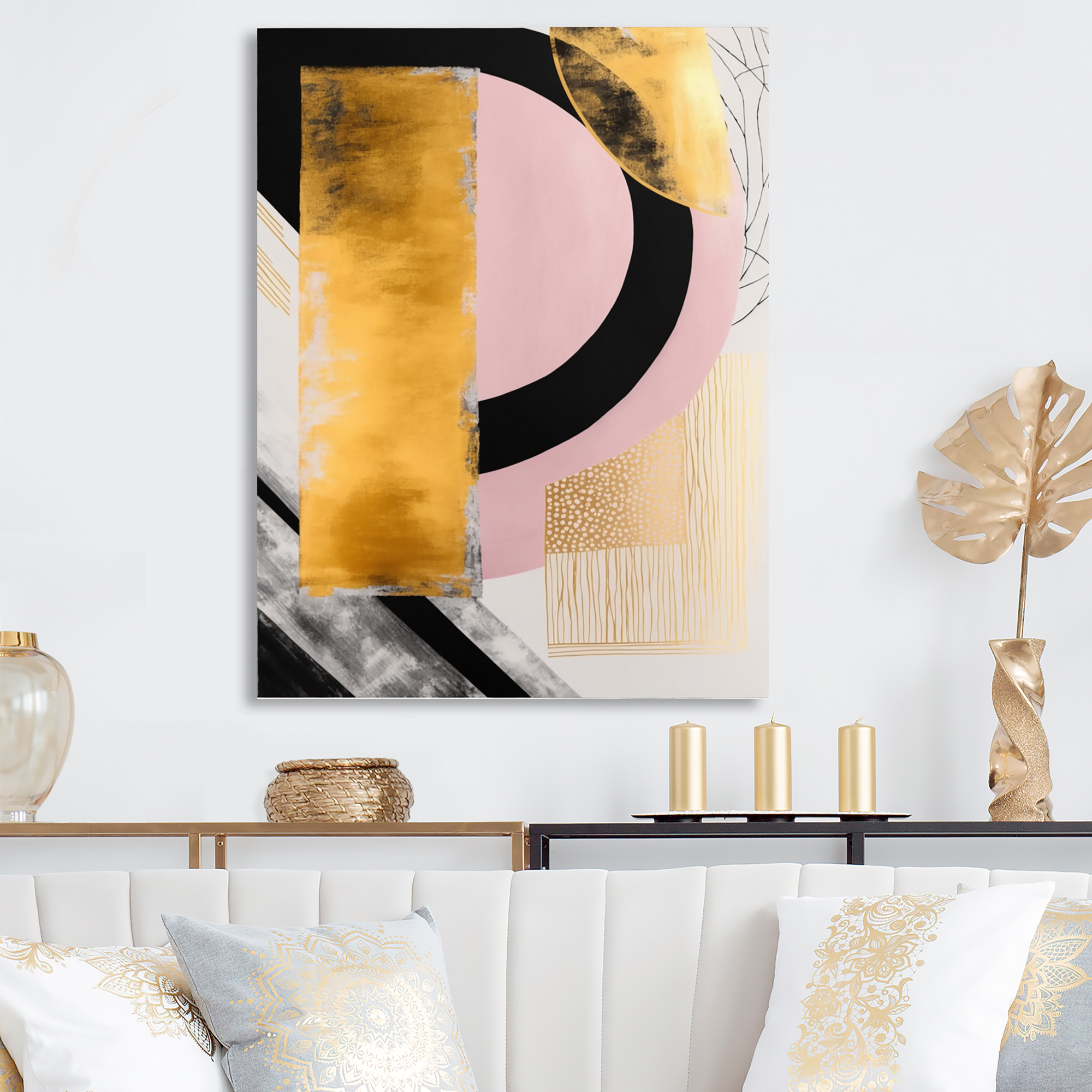 Designart Pink And Gold Art Deco IV Canvas Wall Art