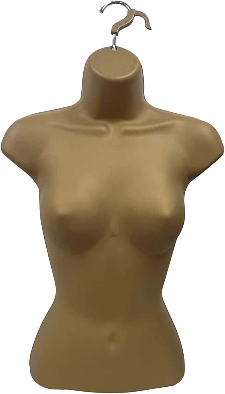 DisplayTown 2 Bronze Female Hollow Back Mannequin Torso Sets w/ Metal Stand with Metal Pole & Hanging Hook, S-M Sizes