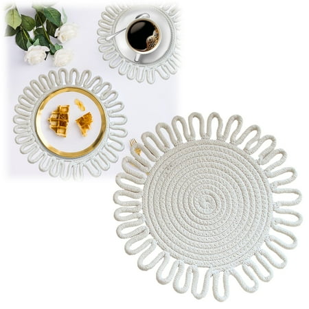 

Clearance！ Souwang Placemat Woven Floral Placemat Cotton Cord Vintage Woven Insulation Mat Kitchen Floral Placemat Handmade Cotton Pot Cushion Cup (diameter 7.1 9.4 11.8 )