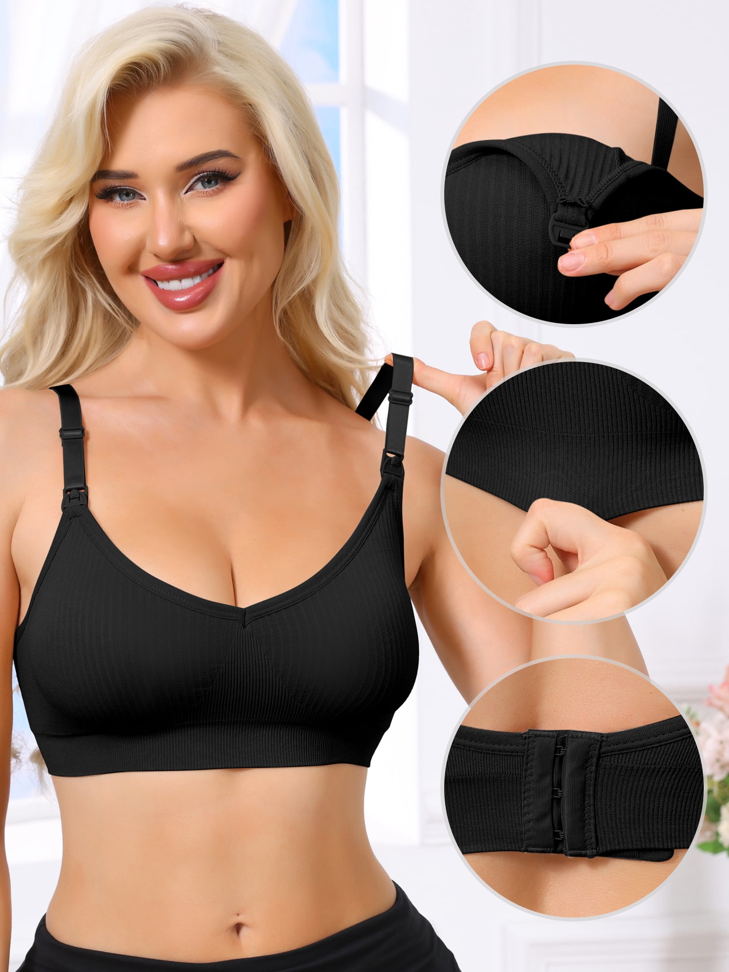 DARING DIVA Women's Breastfeeding Maternity Wireless Nursing Bras M Black