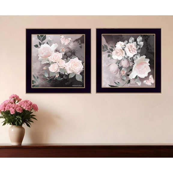 HomeRoots 407921 Noir Roses Black Framed Print Wall Art - Set of 2