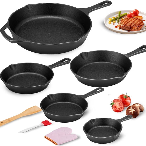 Sartenes de Hierro Fundido, Sartenes antiadherentes, Juego de 5 Sartenes Antiadherentes Freír, Multifuncional Sarten Hierro Fundido, 5 Piece Chef Set - 10cm, 14cm, 16cm, 20cm, 26cm