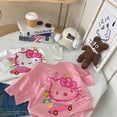 thumbnail image 2 of Camiseta de manga corta para niñas 100% algodón, top de media manga con cuello redondo y dibujos animados estampados con estilo para niñas y niños de mediana edad, 2 of 5