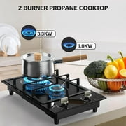 VBGK Double Burner Gas Cooktop, 12 inch Stainless Steel Propane Stove with Thermocouple Protection, Dual Fuel Built-in Design for Home Kitchen Use