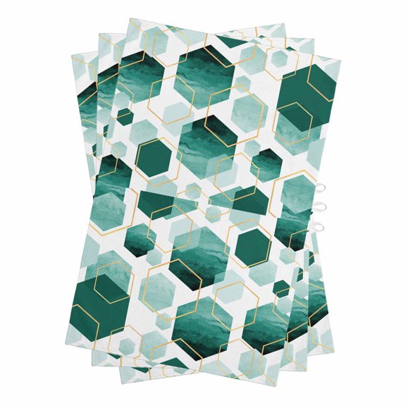 Turquoise Marble Kitchen Towels Set of 3, Water Absorbent Dish Towel, Gold White Geometric Hexagon Modern Decorative Hand Towels - Quick Drying Cloth for Cooking Baking, 18x28 Inch