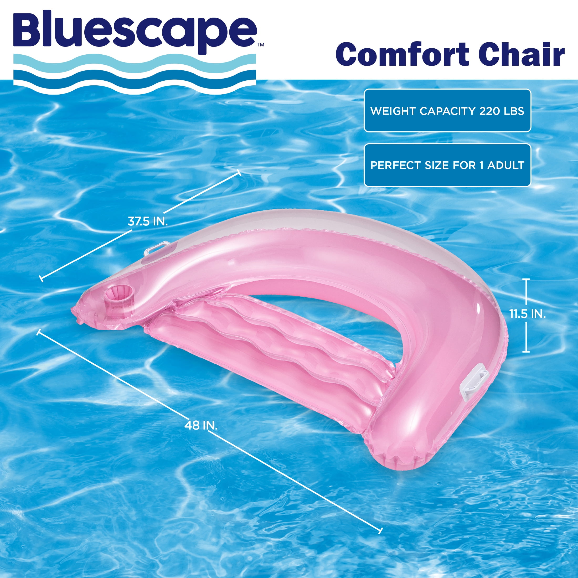 Bluescape Inflatable Comfort Chair Lounge Pool Float, Pink, Age 14 & up, Unisex
