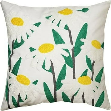 18" x 18" Embroidered Throw Pillow Cover, Cotton Canvas