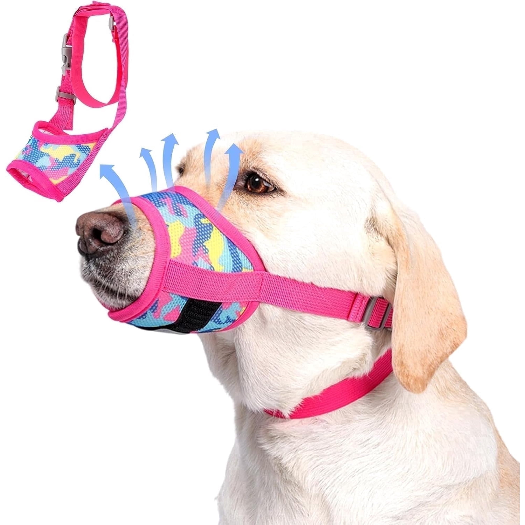 Dog Muzzle Soft Breathable Mesh Allows Panting and Drinking，pink&blue XL