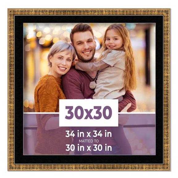 30x30 Frame Gold With Black Picture Mat For 30x30 Photo - Gold 34x34 Frame To Display Print or