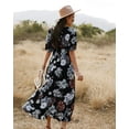 thumbnail image 3 of Vestido largo bohemio de algodón con estampado floral de TEELYNN para mujer, cuello en V, manga corta, informal, estilo bohemio, elegante, para verano, 3 of 4