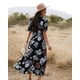 thumbnail image 3 of Vestido largo bohemio de algodón con estampado floral de TEELYNN para mujer, cuello en V, manga corta, informal, estilo bohemio, elegante, para verano, 3 of 4