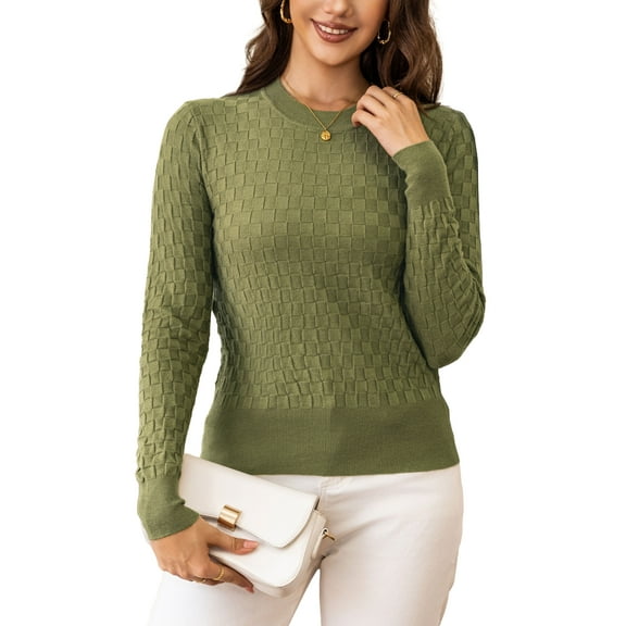 a.Jesdani Womens Sweaters Soft Checkered Pullover Sweater Fall Long Sleeve Knit Green Sweater L