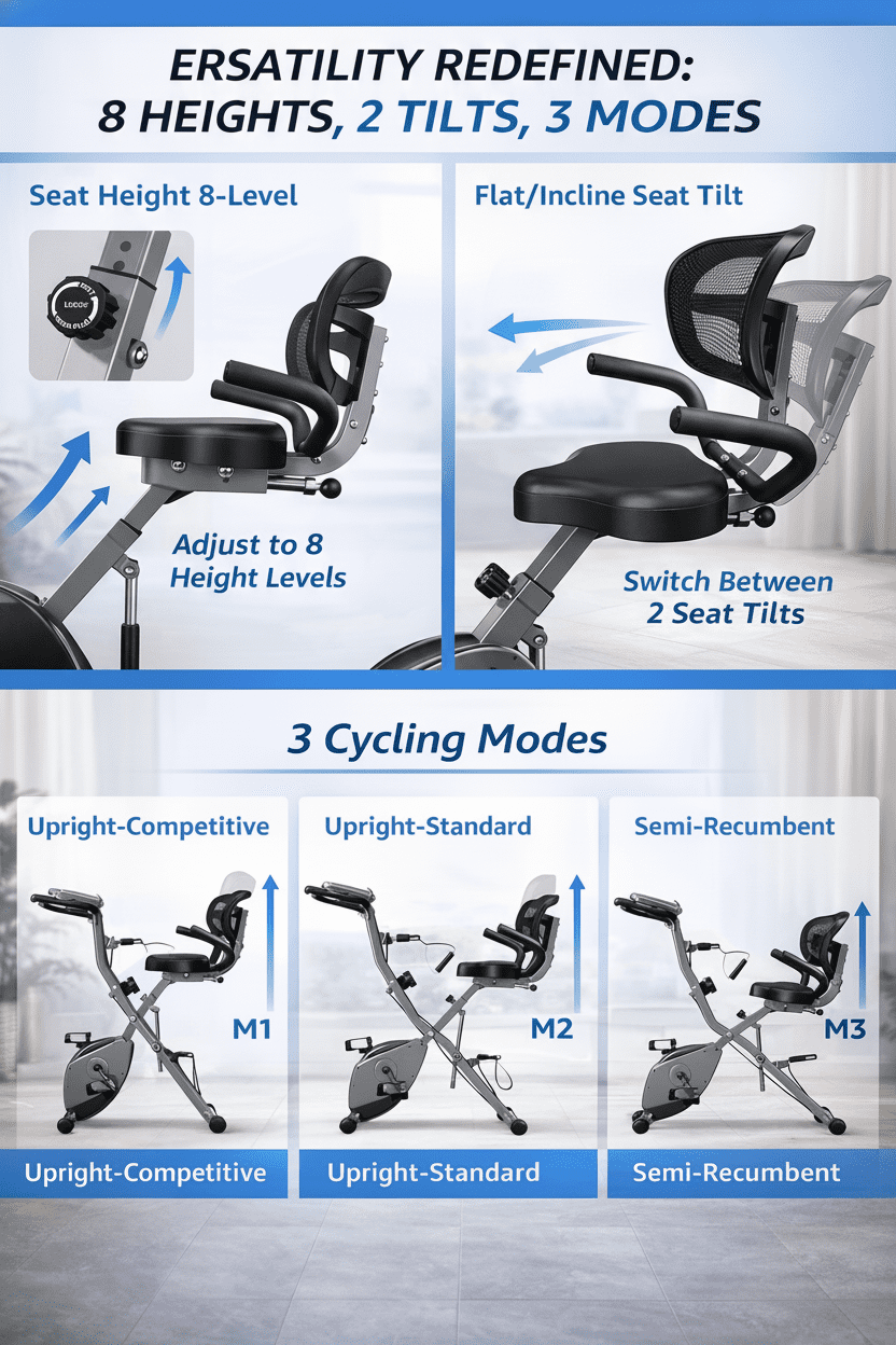 USLIM Foldable Exercise Bike for Small Spaces, 16-Level Resistance, 330 lb Capacity