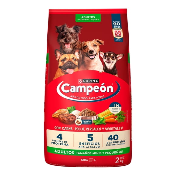 Alimento para Perro Purina Campeón Adulto Tamaños Minis y Pequeños Carne Pollo Cereales y Vegetales 2 Kg