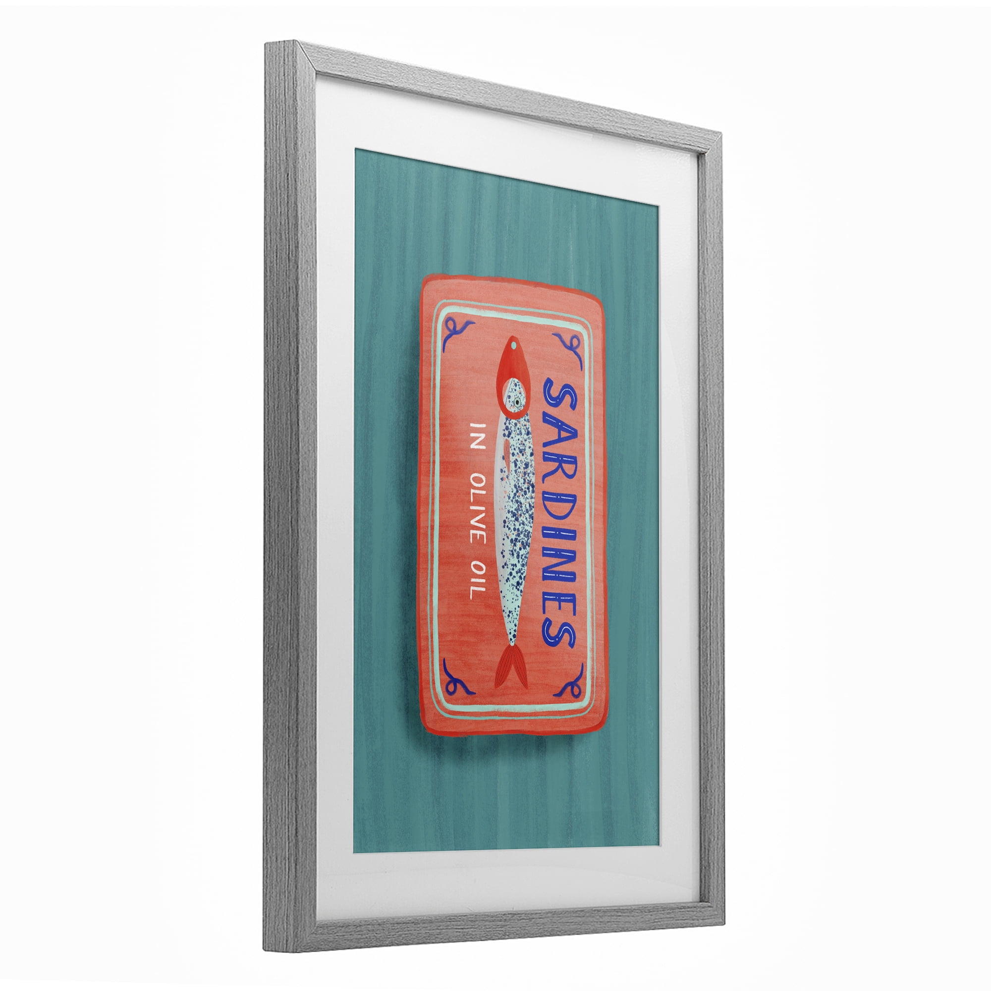 Stupell Industries Sardines Olive Oil Seafood Gray Framed Print Under Glass, design by Metka Hiti