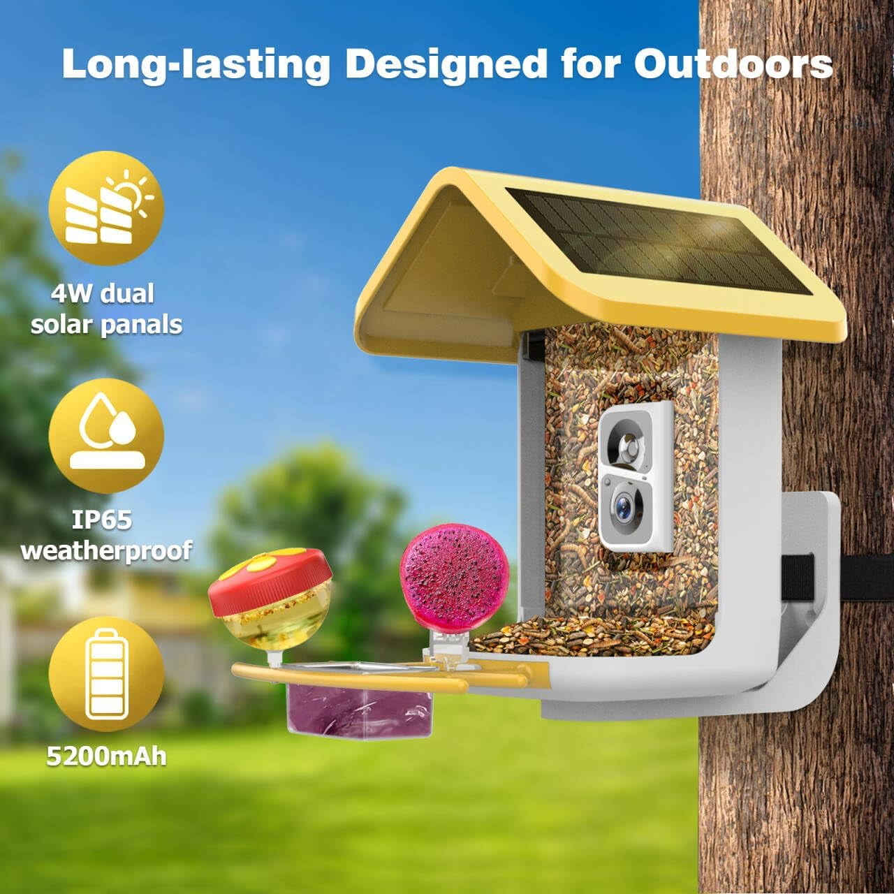 Asivwid Bird Feeder with Camera, Smart Bird Camera with Solar Panel, AI Identify 10000+ Species, - Auto Capture Videos, Gifts for Birdlovers Mom Dad