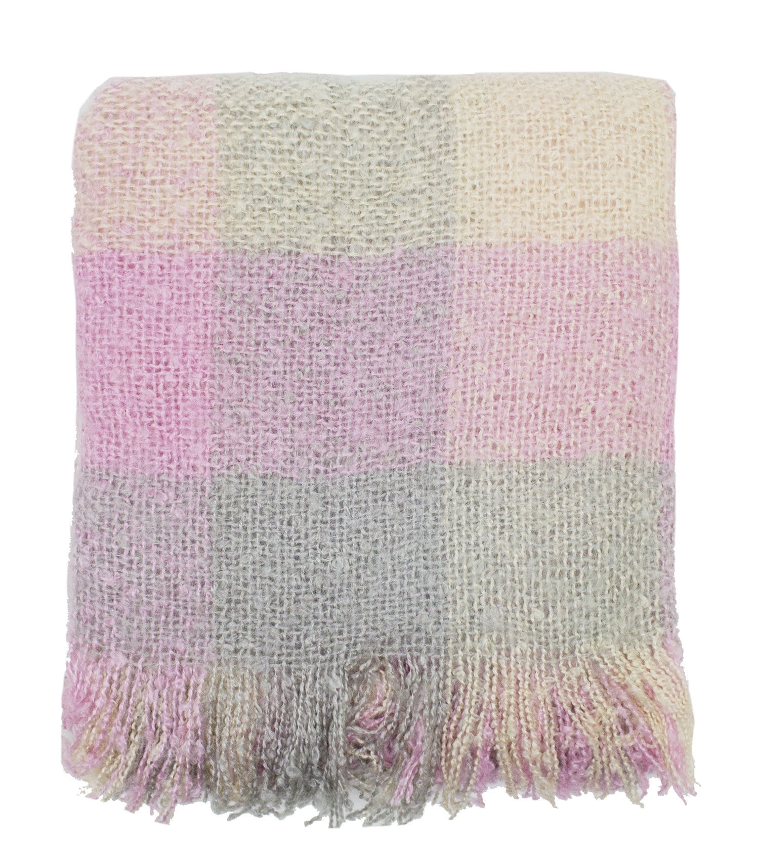 Cozy Faux Mohair Plaid Fringed Throw Blanket - 50" W x 60 ...