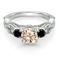thumbnail image 2 of Gem Stone King 925 Sterling Silver Peach Morganite Black Diamond and White Moissanite Engagement Ring for Women (1.07 Cttw, Gemstone October Birthstone, Round 6MM and 3MM, Size 6), 2 of 4
