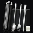 thumbnail image 6 of pvdgvd 3 Piece Portable Flatware Set - Chopsticks, Fork, Spoon with Travel Case - Plastic+Stainless Steel - For School, Work, Camping, 1 Set, 6 of 7