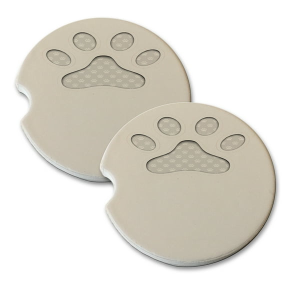 KuzmarK Sandstone Car Drink Coaster (set of 2) - Puppy Dog Paw Paws
