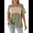 thumbnail image 2 of Blusas de Verano para Mujer, de Gran Tamaño, con Cuello Redondo, Informales, A Rayas y Bloques de Color, Talla XXL, Verde, 2 of 9
