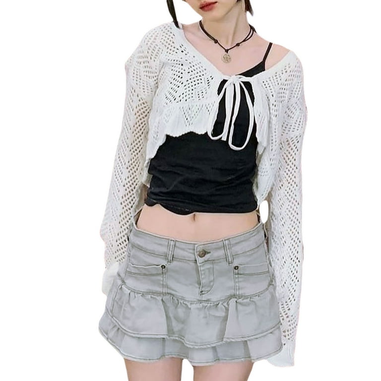 トップス hooked vintage tops Crochet Tops for Women Vintage Knitted Hollow Out Button