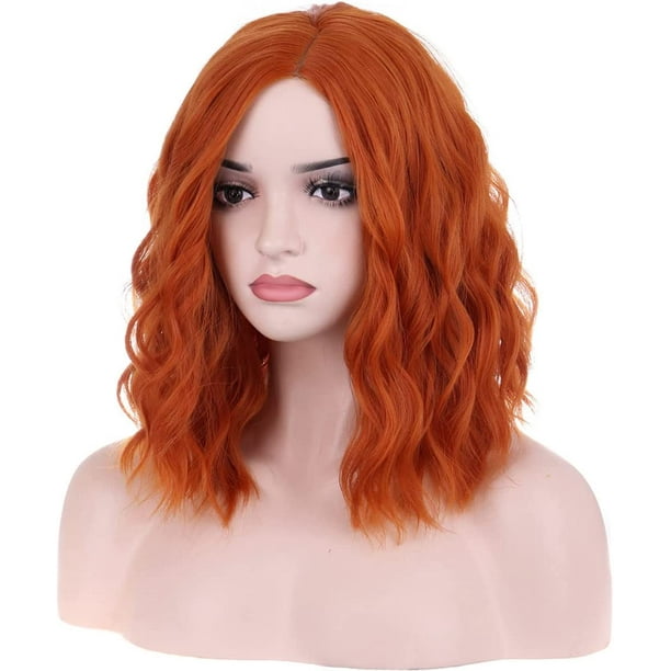 AmPm 14 Inches Ginger Wig Short Curly Wig Orange Wig Bob Wig Charming Women Beach Wave Wigs for Cosplay Party Wig Cap Include