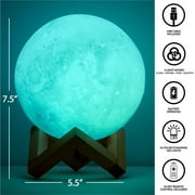Urban Shop 3D Print Color Changing Moon Lamp with Wood Stand, remote control and USB Adaptor, 7.5 x 5.5, White