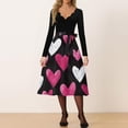 thumbnail image 2 of Valentine Dress for Women Long Sleeve V-Neck Cocktail Dresses with Belt Love Heart Printing A-Line Dress Light pink M, 2 of 4