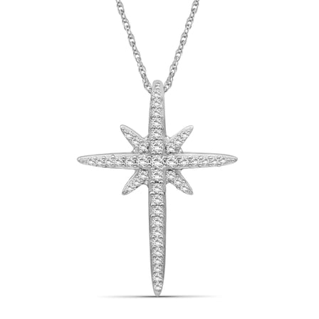 JewelersClub Sterling Silver 0.20 CTW Diamond Cross Pendant Necklace for Women White Diamonds   18” Rope Chain Included JewelersClub Sterling Silver