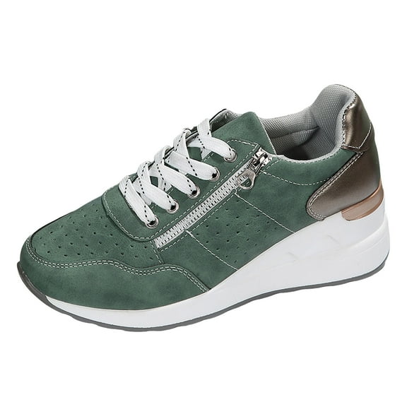 YLYL Women's Platform Wedge Sneakers Zipper Lace-Up Hidden Heel Fashion Casual Slip on Walking Shoes