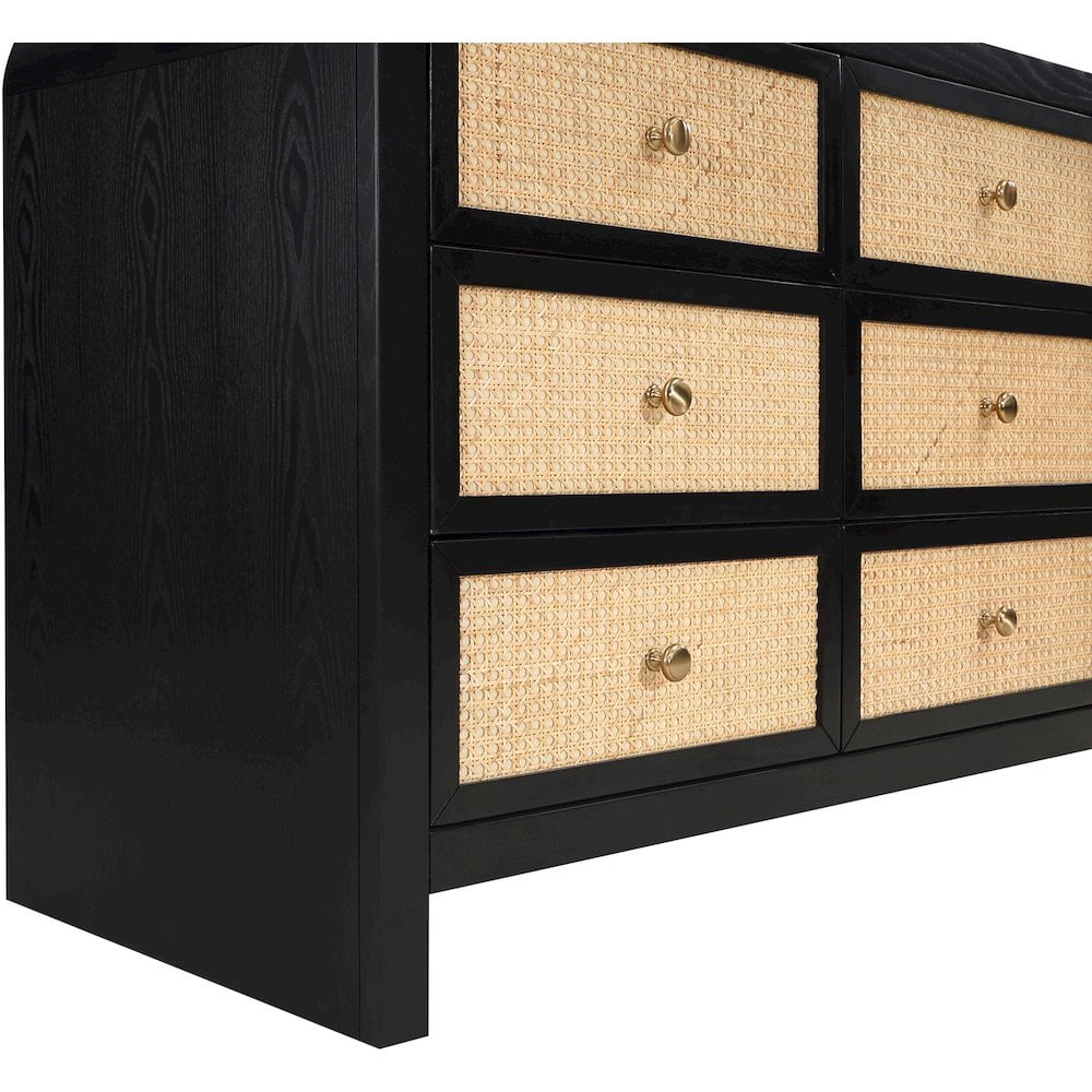 Meridian Furniture Siena Black Ash Wood and Natural Cane Dresser